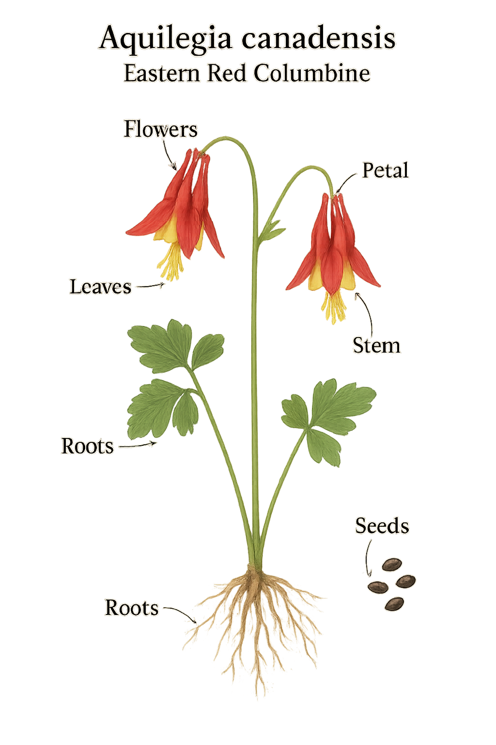 Aquilegia canadensis botanical illustration