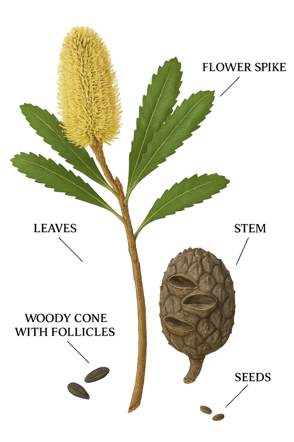 Banksia serrata botanical illustration