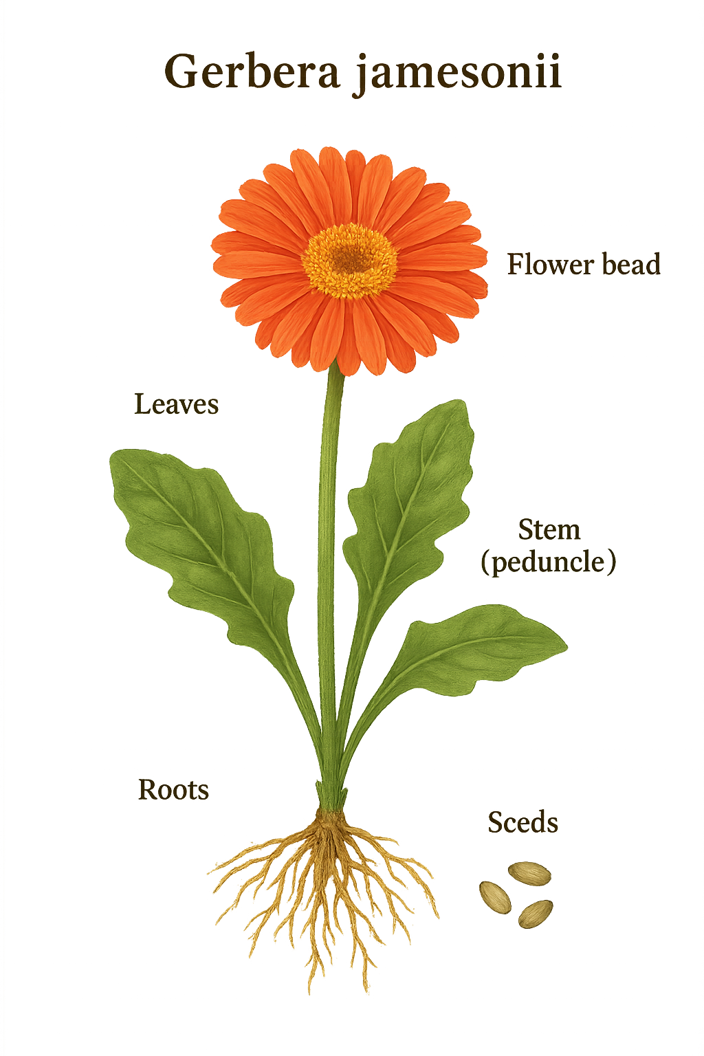 Gerbera jamesonii botanical illustration