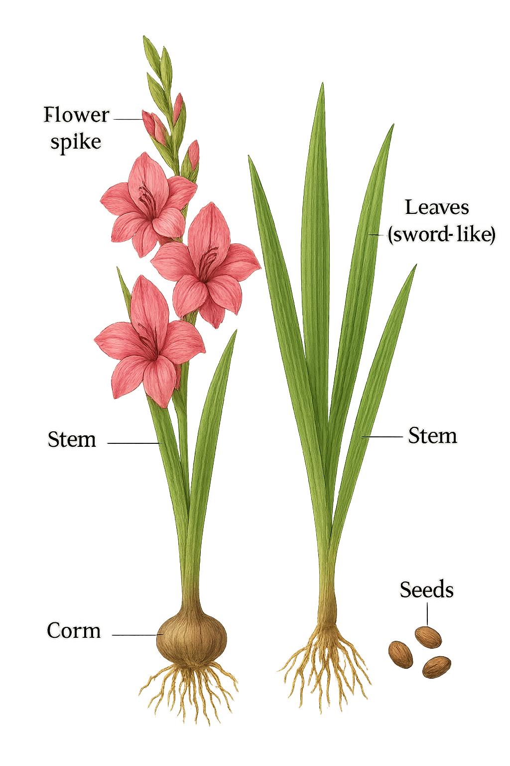 Gladiolus species botanical illustration