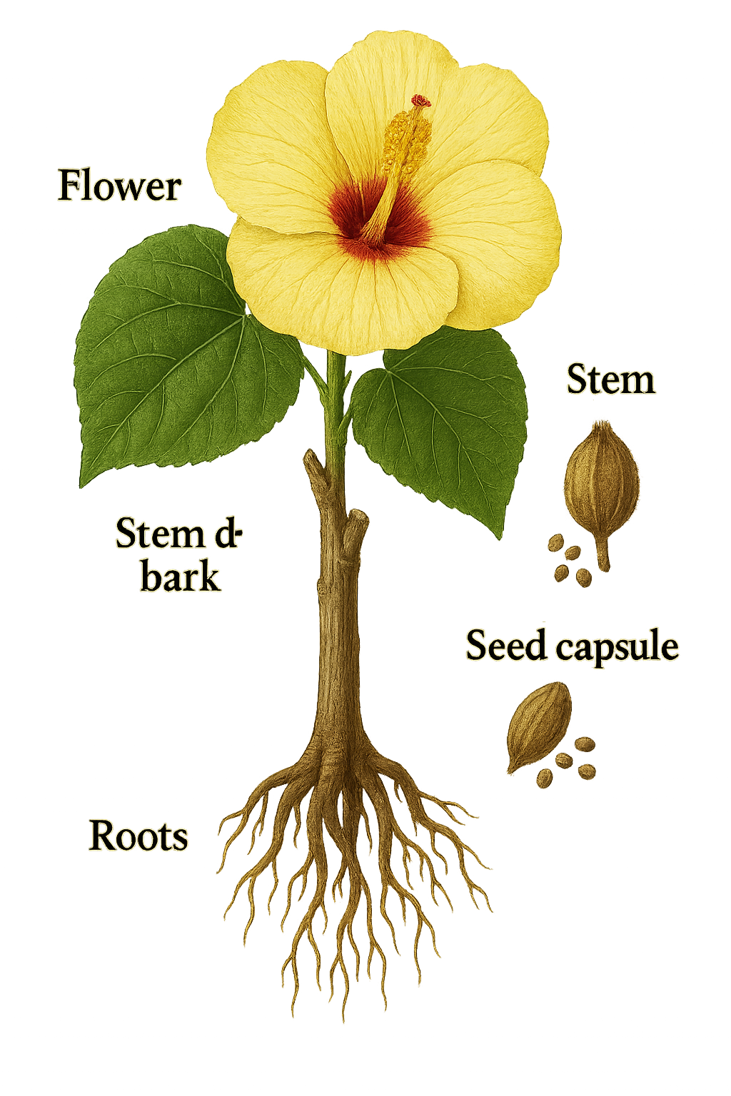 Hibiscus tiliaceus botanical illustration