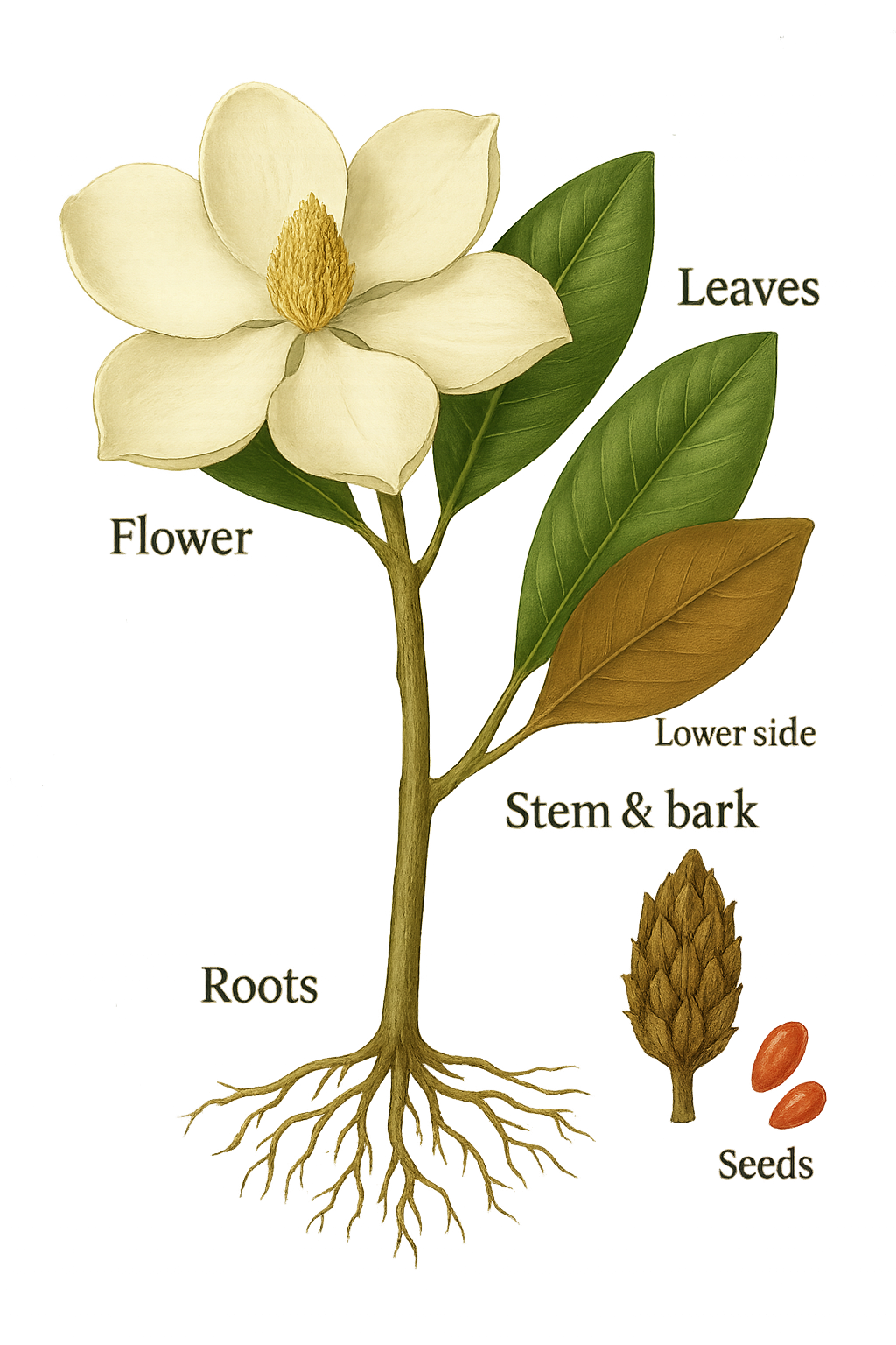 Magnolia grandiflora botanical illustration