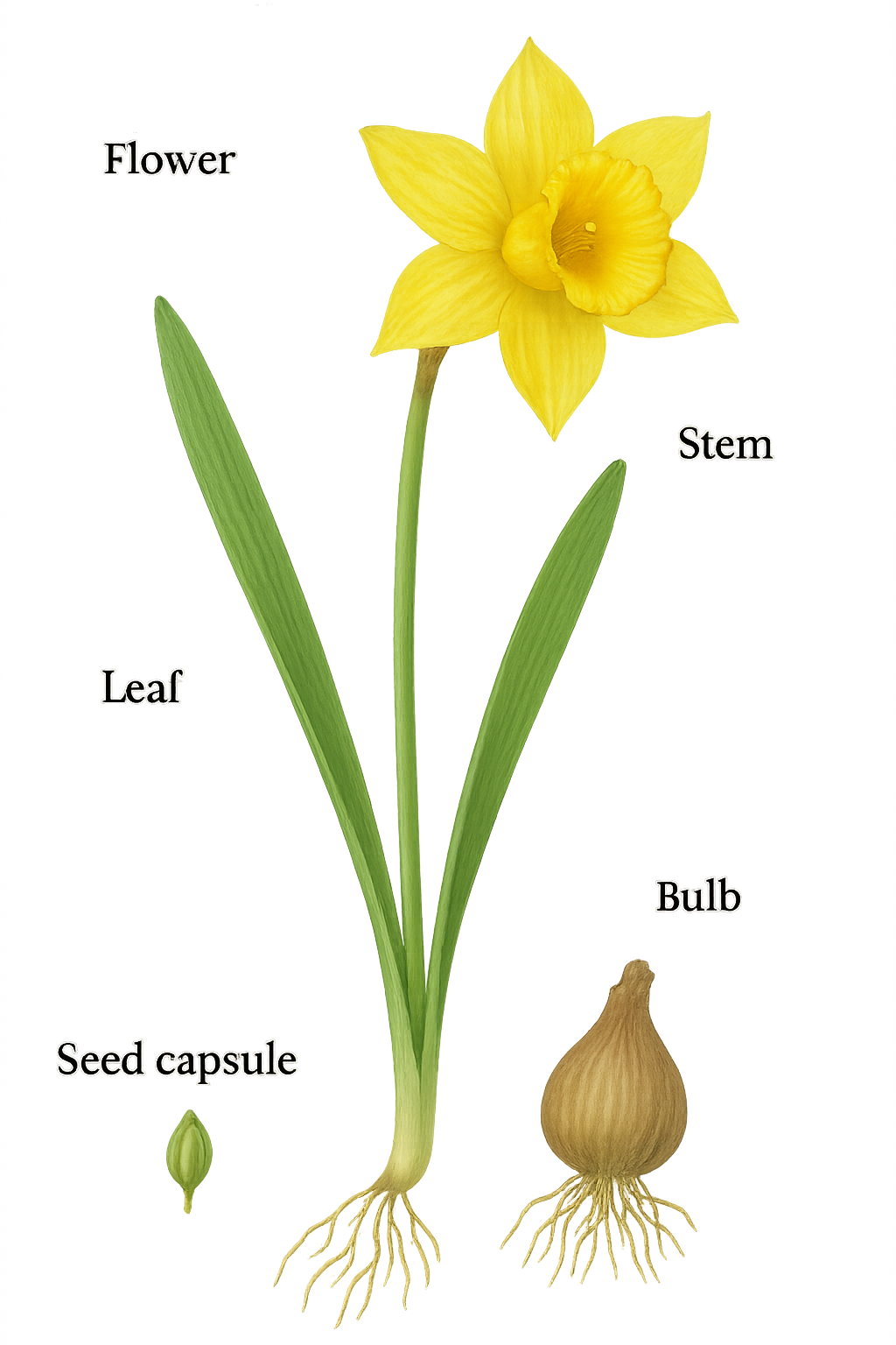 Narcissus pseudonarcissus botanical illustration