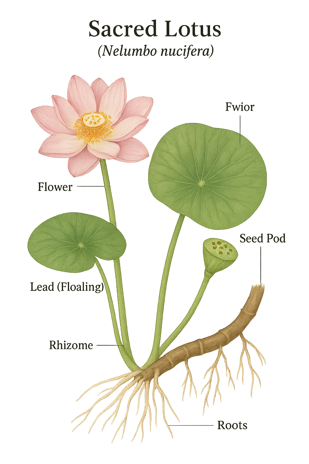 Nelumbo nucifera botanical illustration