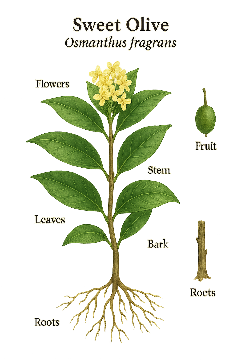 Osmanthus fragrans botanical illustration