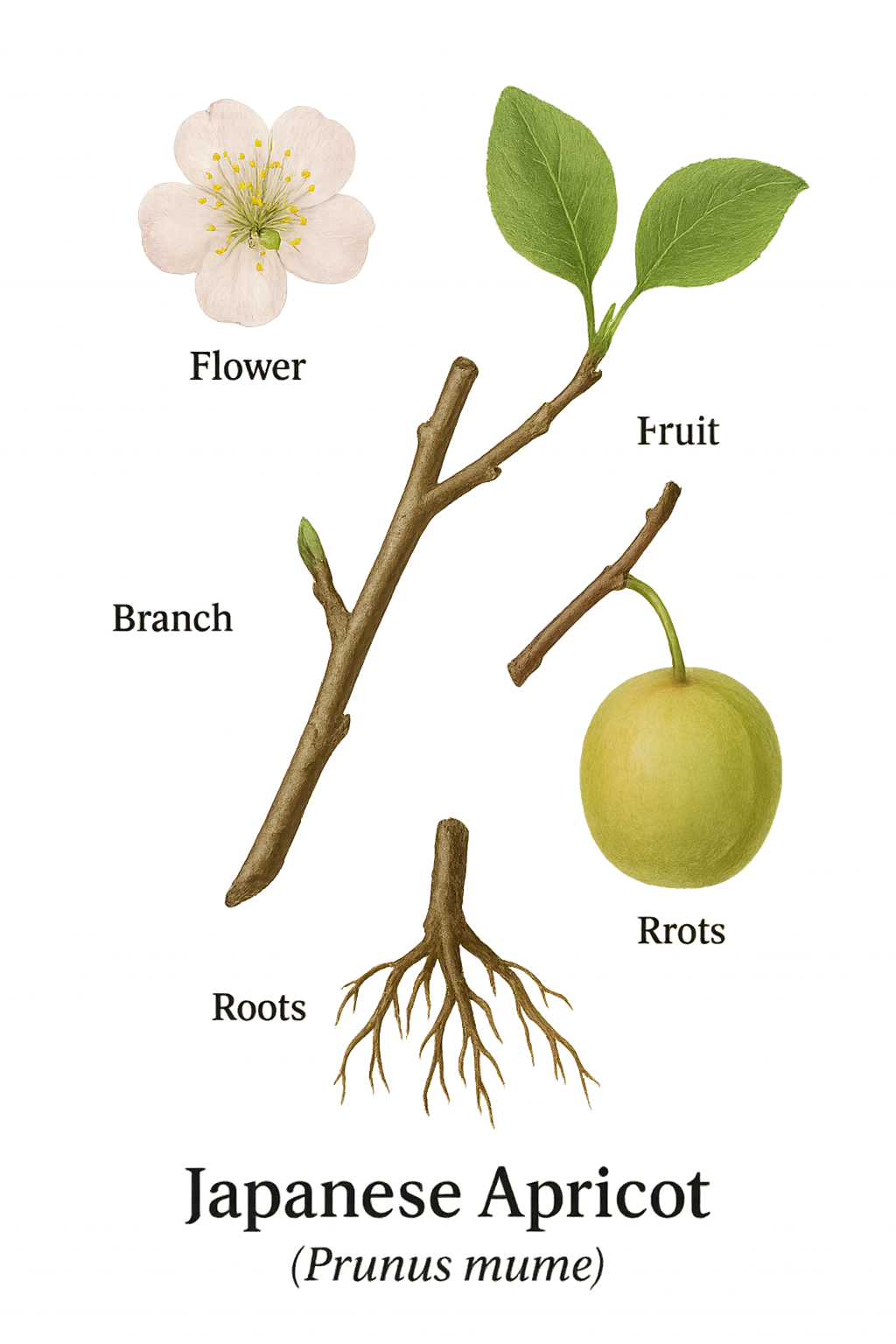 Prunus mume botanical illustration