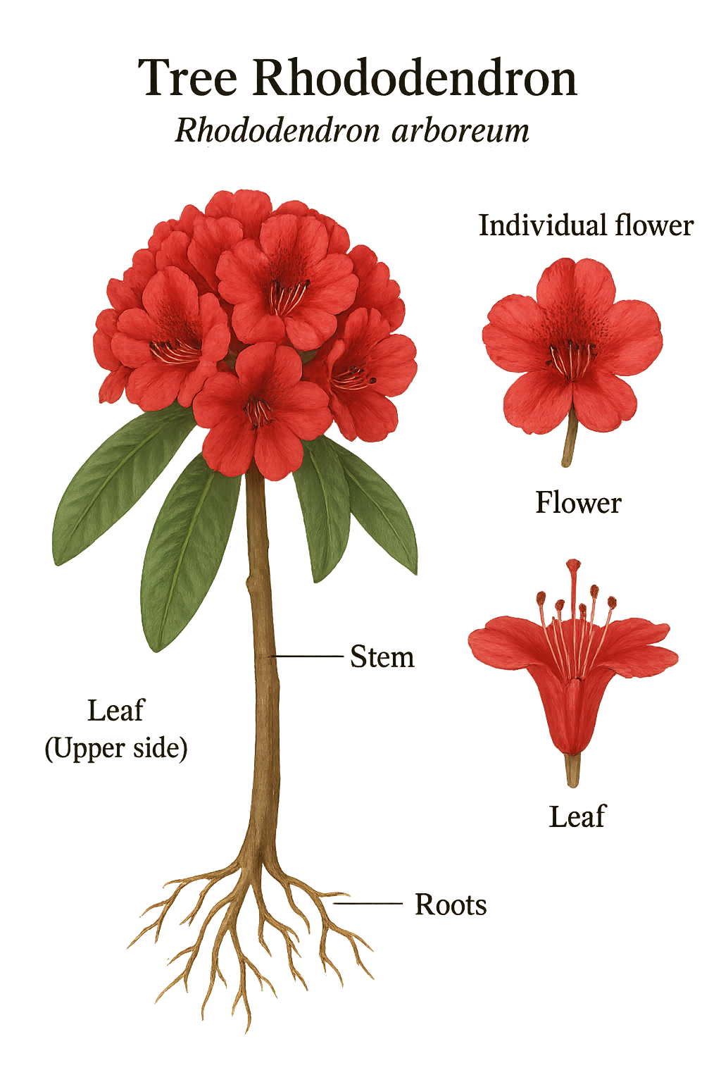 Rhododendron arboreum botanical illustration