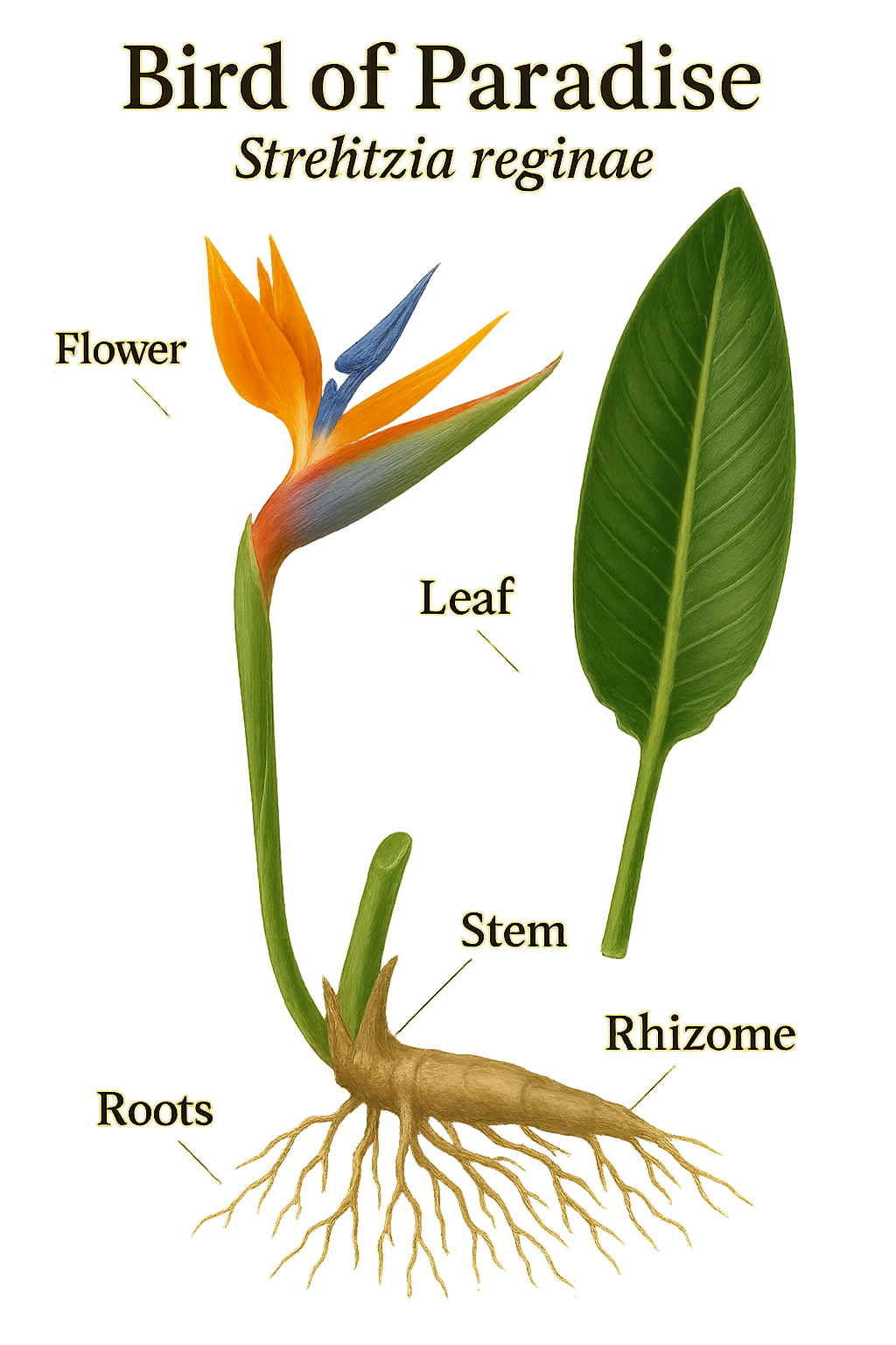 Strelitzia reginae botanical illustration