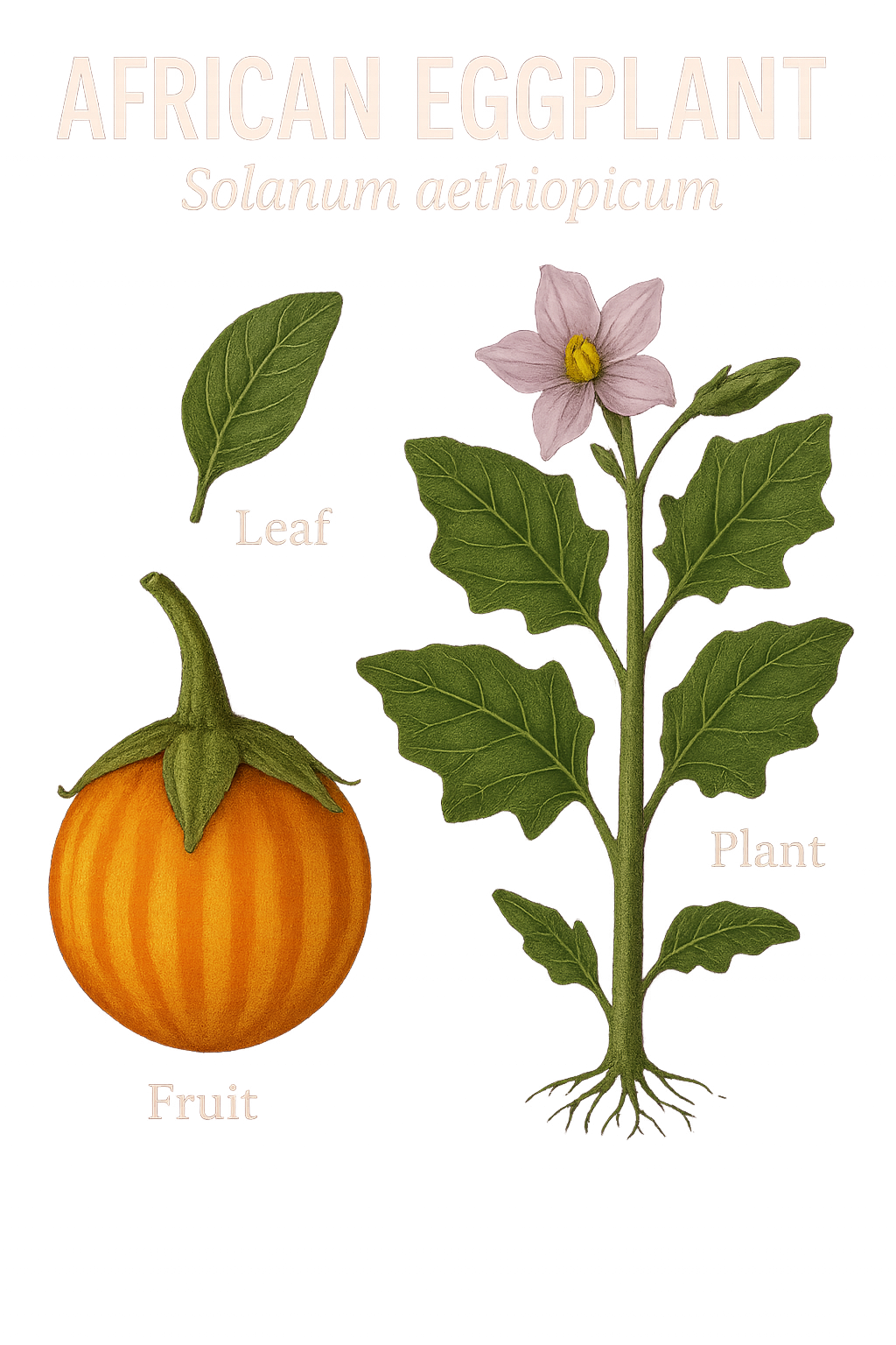 African Eggplant labeled illustration