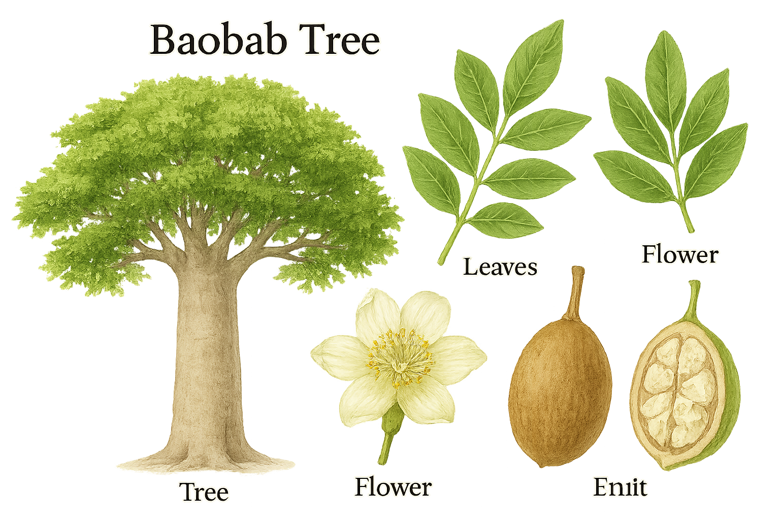 Baobab Tree botanical illustration