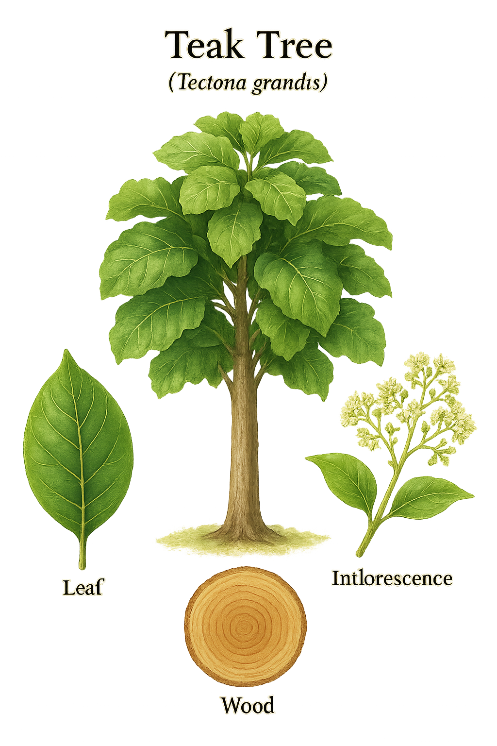Teak Tree botanical illustration