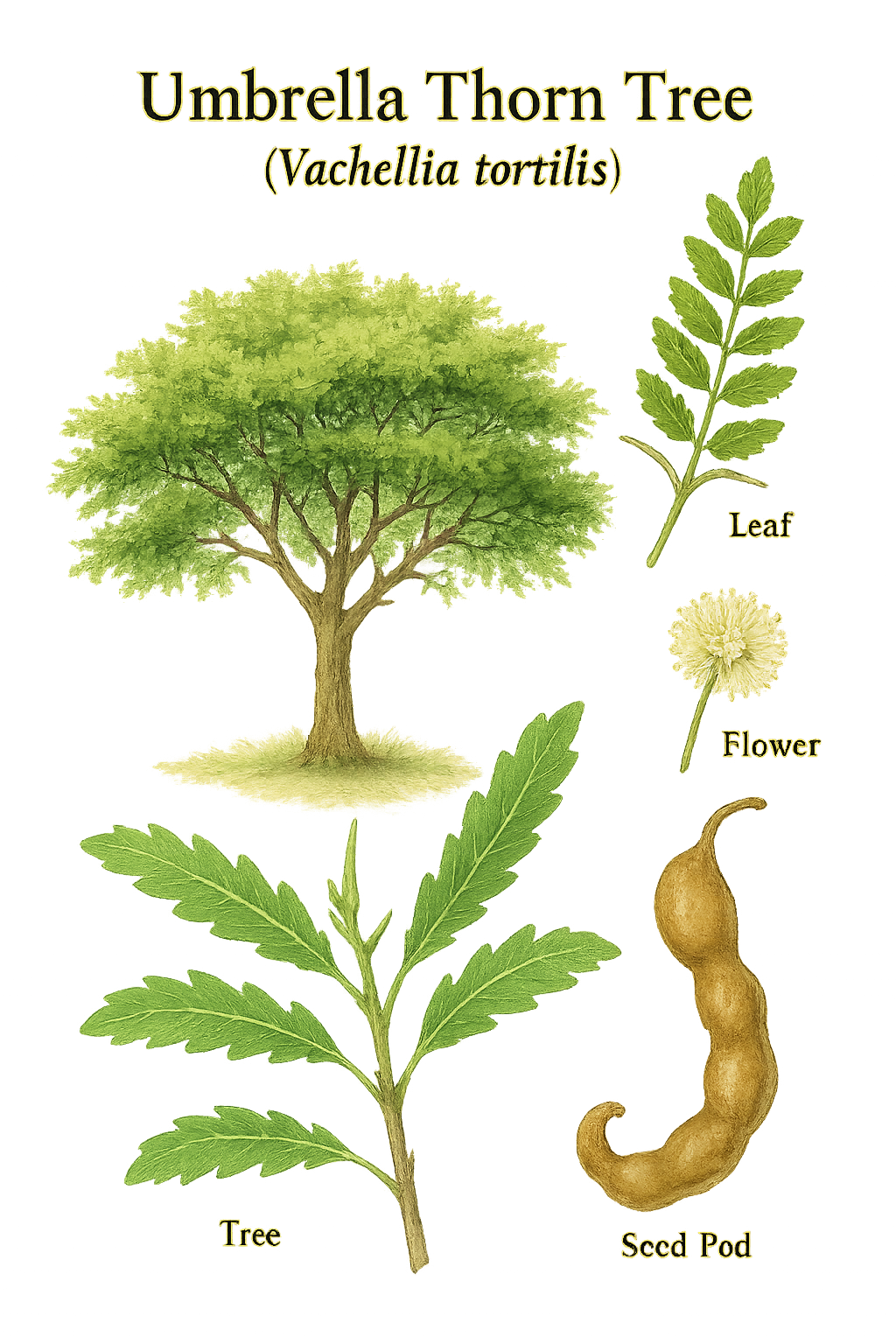 Umbrella Thorn Tree botanical illustration