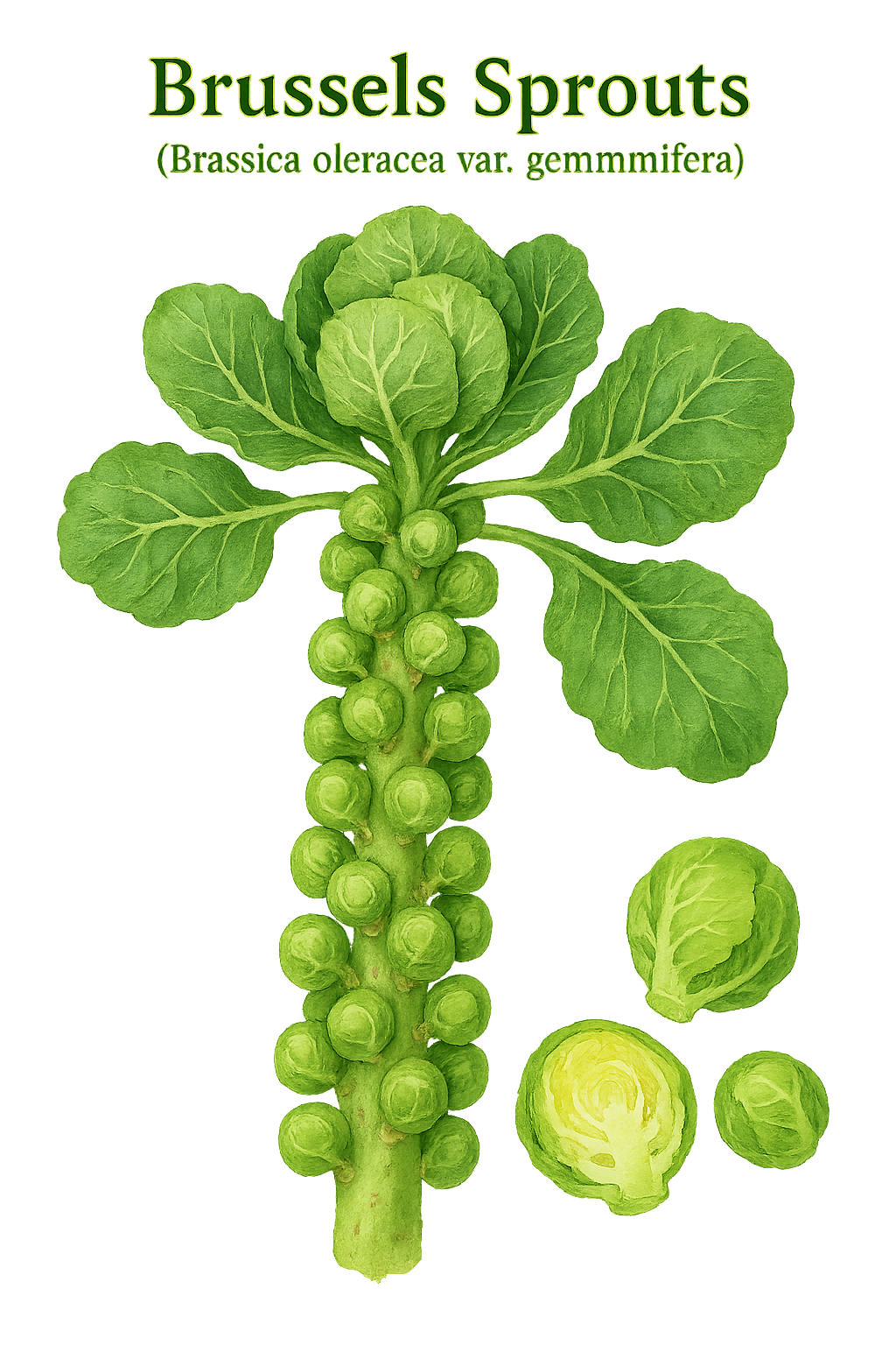 Brussels Sprouts botanical illustration
